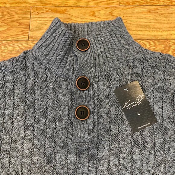 Kian D Los Angeles Quarter Button Mock Neck Large Sweater Elbow Patch NWT - Picture 5 of 9